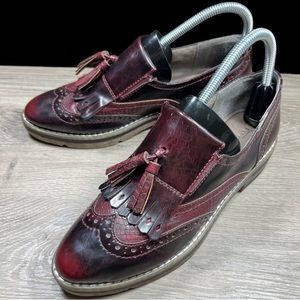 Women's Burgundy Tassel Loafers - Classic Fringe Flats
